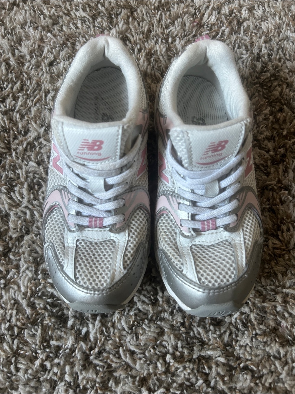 New Balance Kids White and Pink Athletic Sneakers